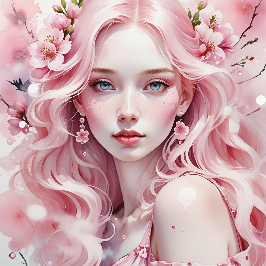 Ethereal Girl in Pink: Watercolor Concept Art