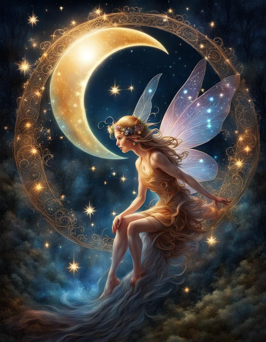 Jeweled Moon Fairy in Prismatic Light