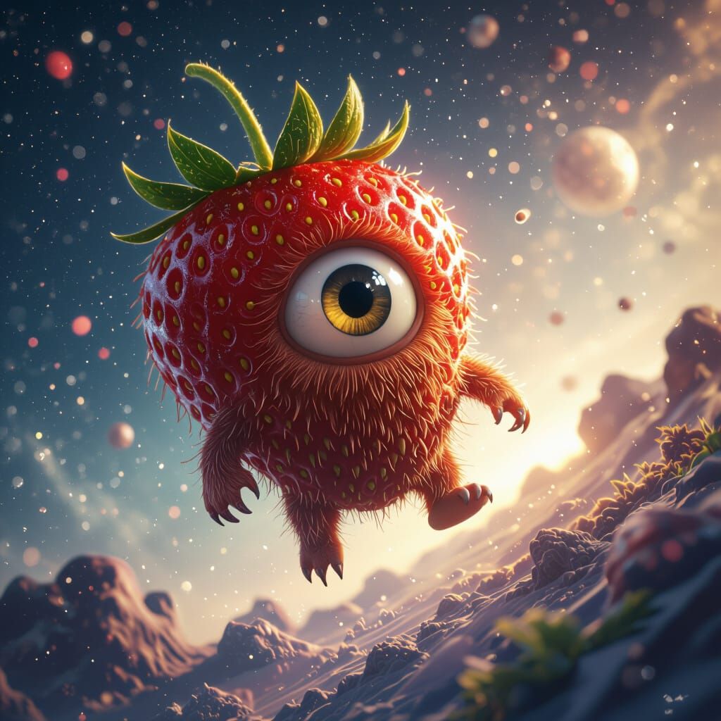 Strawberry Births a Furry Space Monster as Matte Painting
