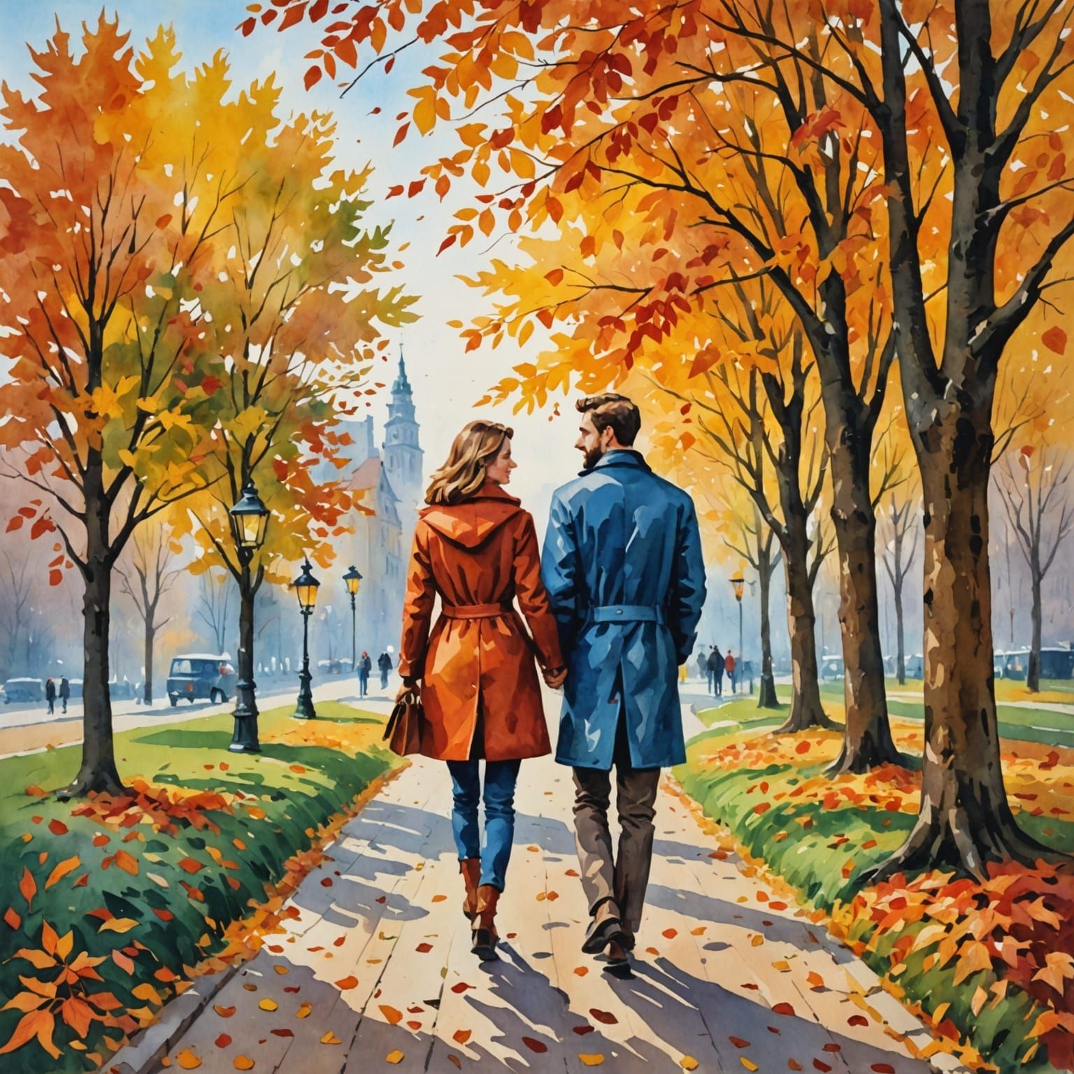 Autumn Date as Gouache Impressionist Painting