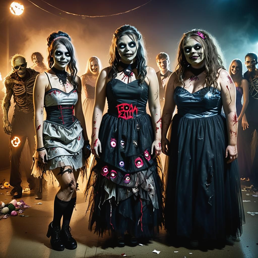 Monster Girls at Halloween High School Prom