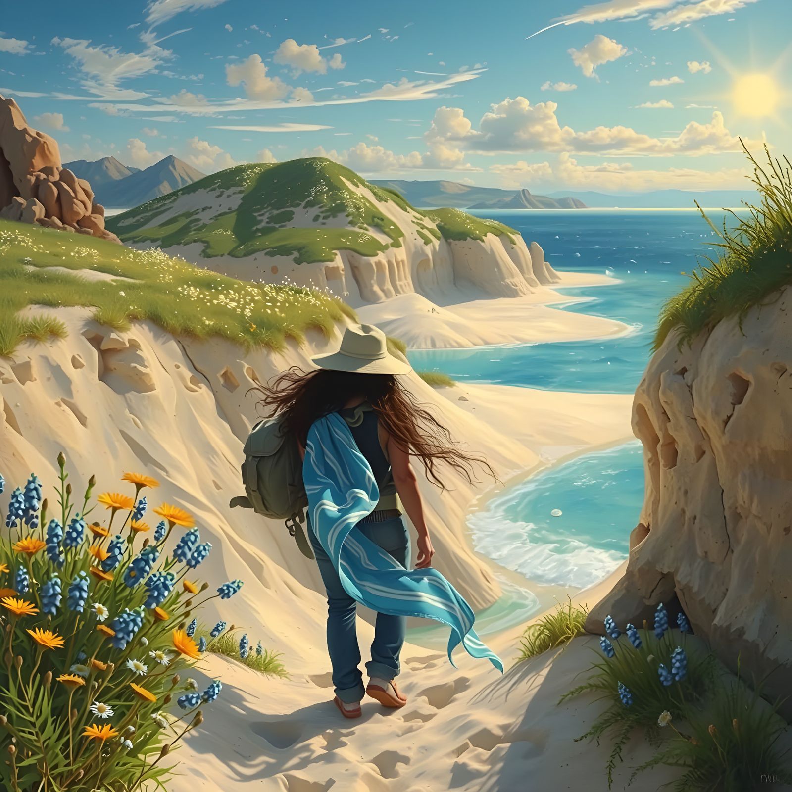 Vibrant Tropical Oasis in a Stormy Sunny Day