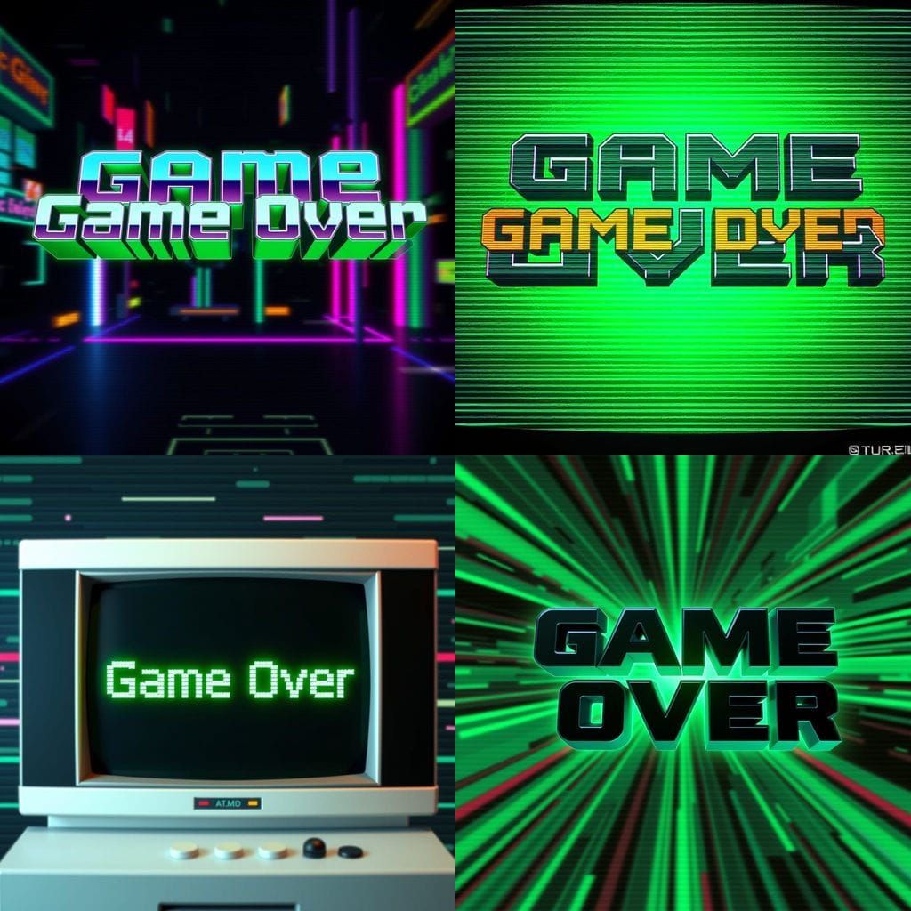 Neon 3D Game Over Screen with Y2K Flair