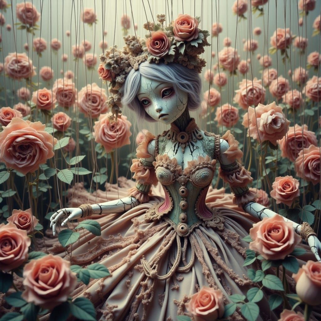 Steampunk Doll in Vibrant Rose Field
