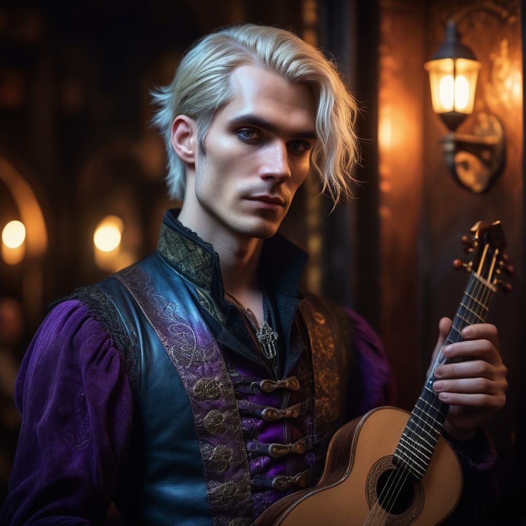 Gothic Bard in Moonlit Tavern