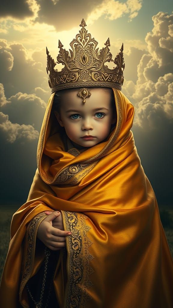 Majestic Child in Golden Attire, Digital Matte Painting