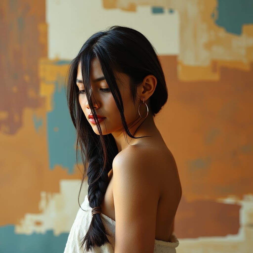 Striking Portrait of Latina Woman with Cascading Black Hair