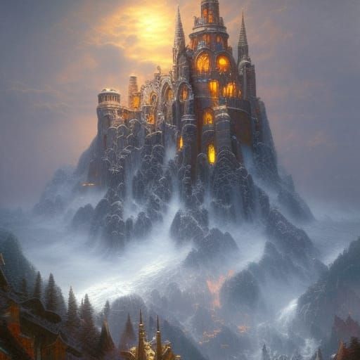 Epic Mountain Fortress in Digital Matte Painting