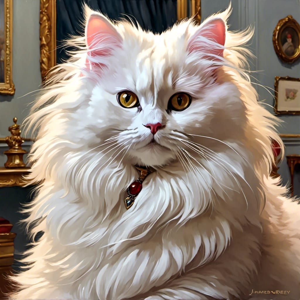 Victorian Cat Portrait in Oil Painting Style