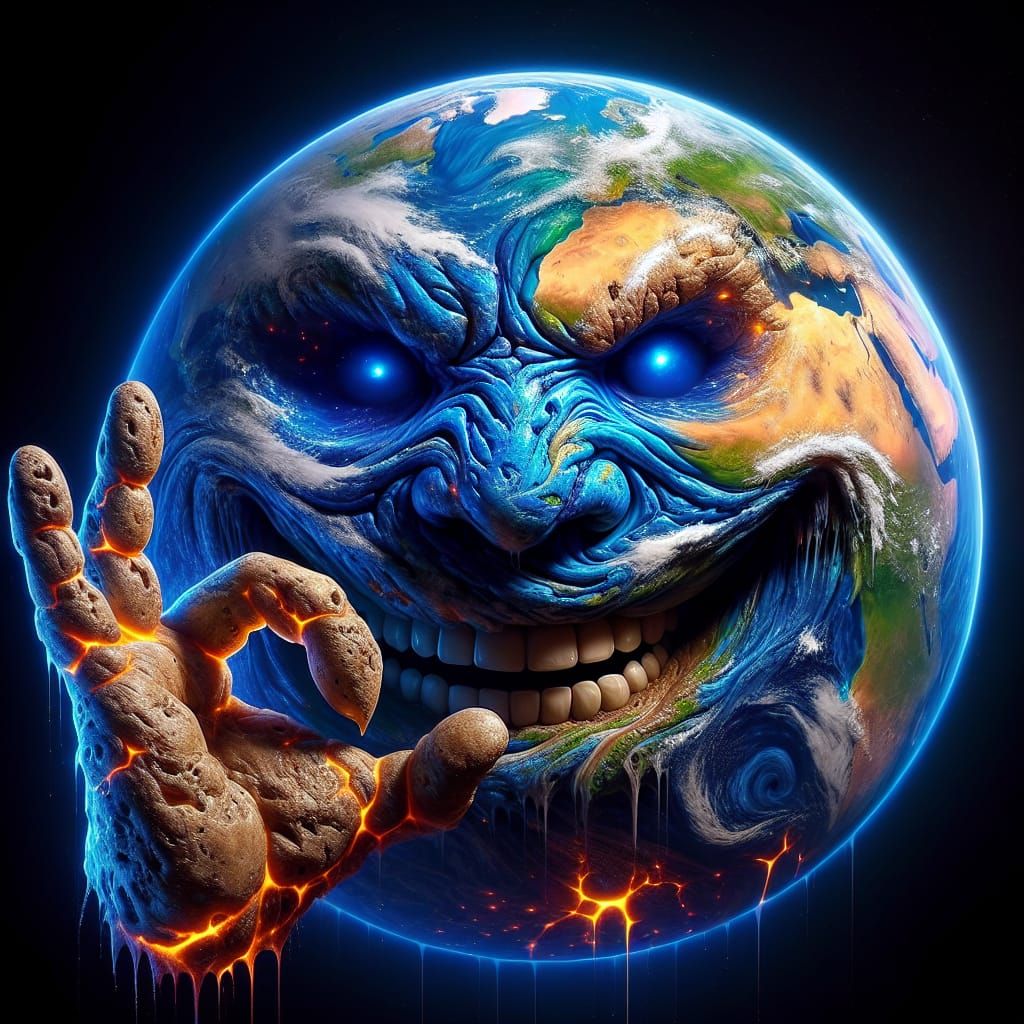 Earth as Grinning Face Giving Horns Sign