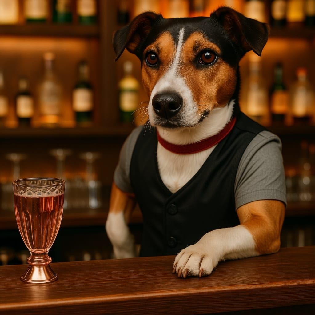 Dog as Bartender in a Lively Bar