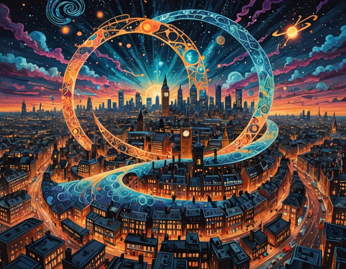 Cosmic "When" Symbol Over Futuristic London