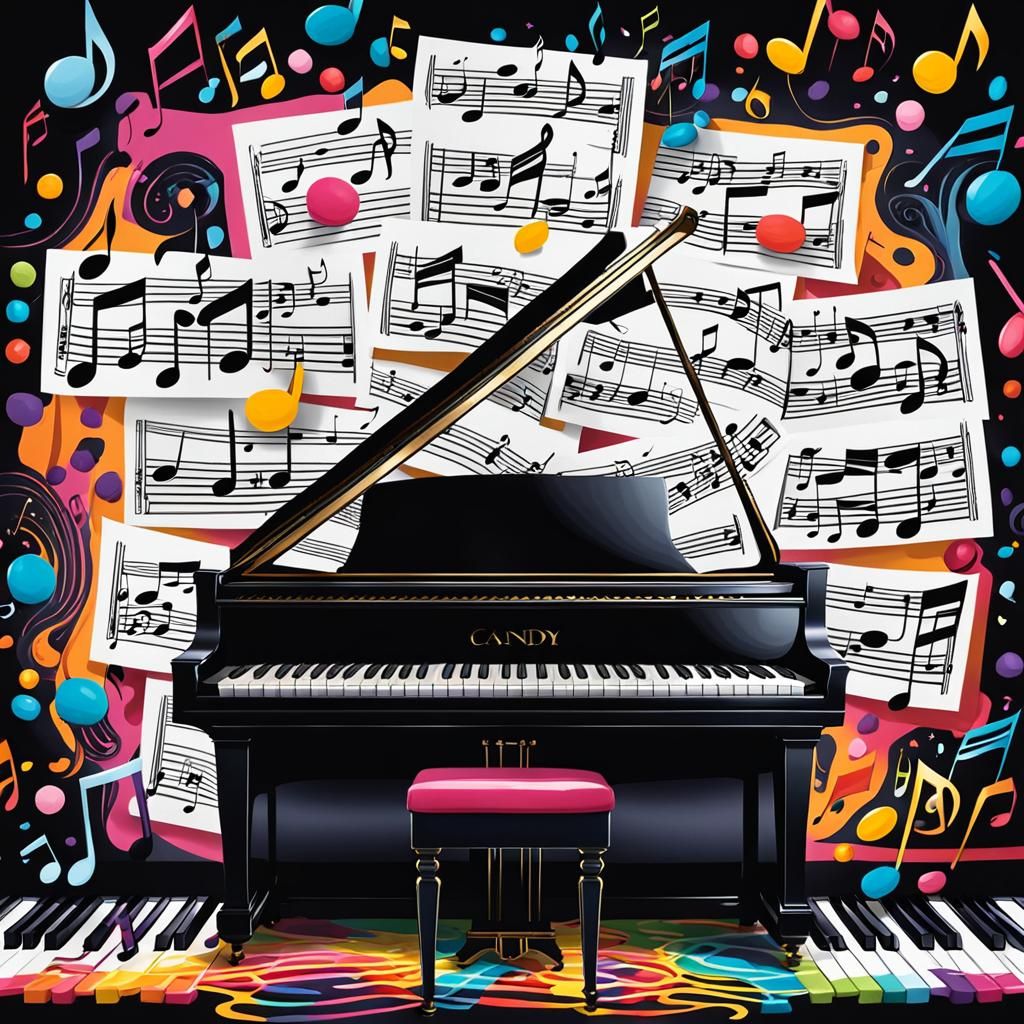 Whimsical Piano Scene in Candy Art Style