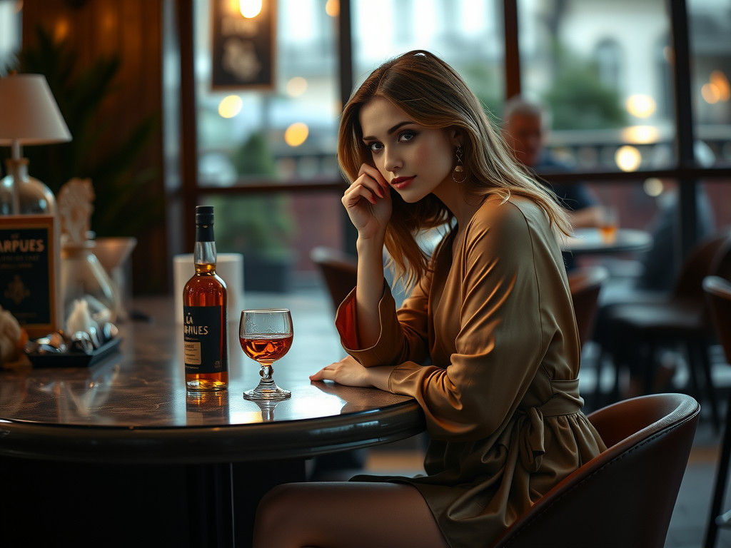 Sensual Woman in Paris Cafe: Realistic Portrait