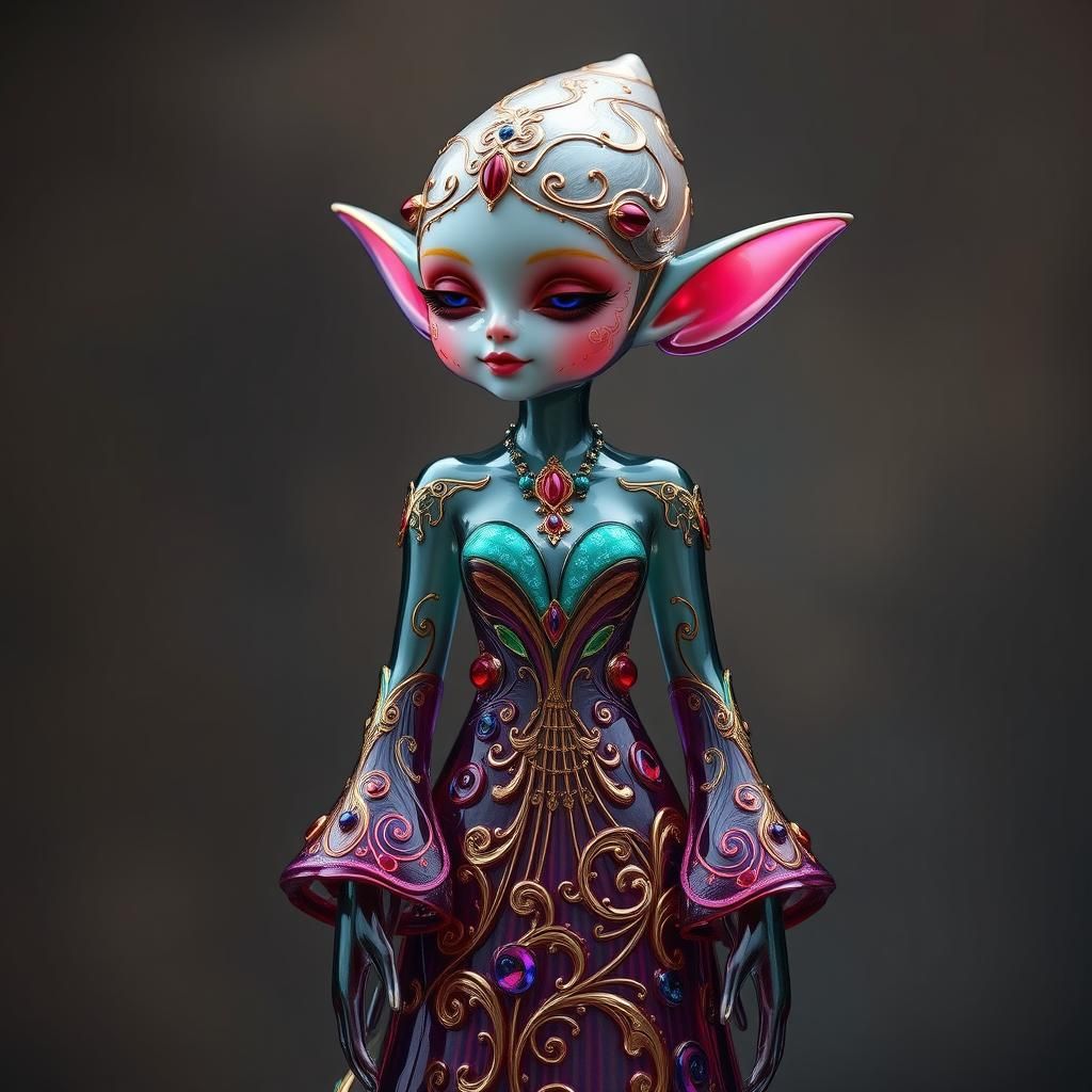 Ornate Glass Elf Figurine with Enameled Accents