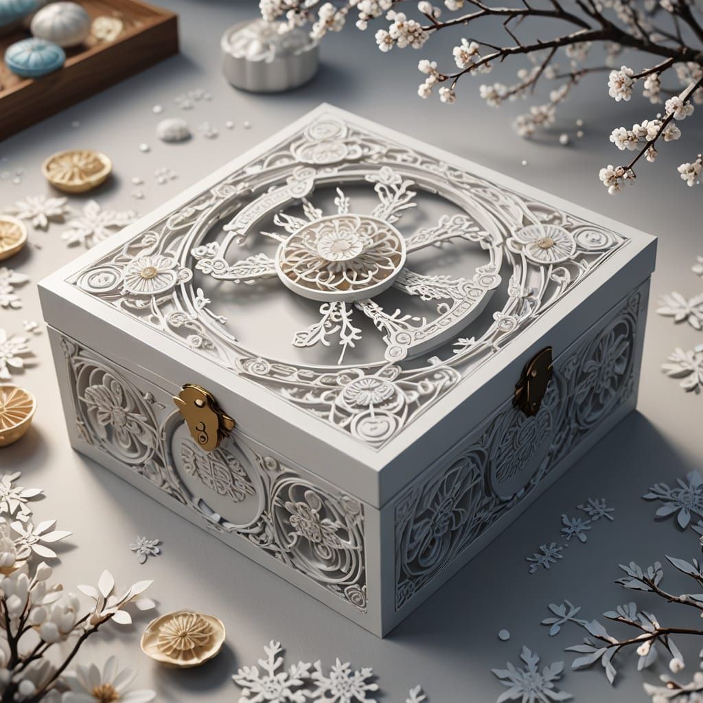 Hyperrealistic Paper Gift Box in Traditional Japanese Style