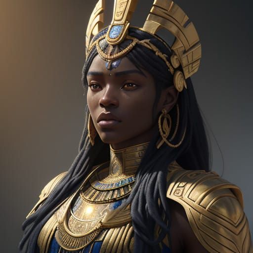 Ethereal Ebony Queen in Ancient Egyptian Majesty