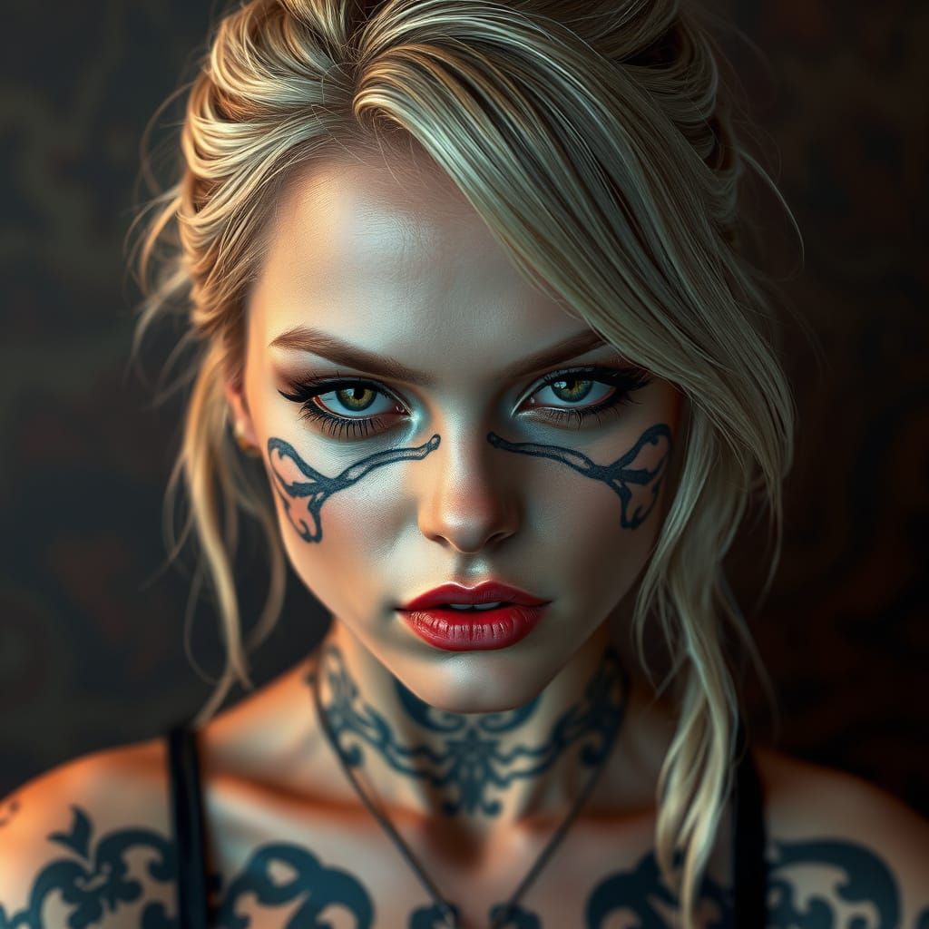 Mystical Warrior with Industrial Tattoos and Double Labret P...