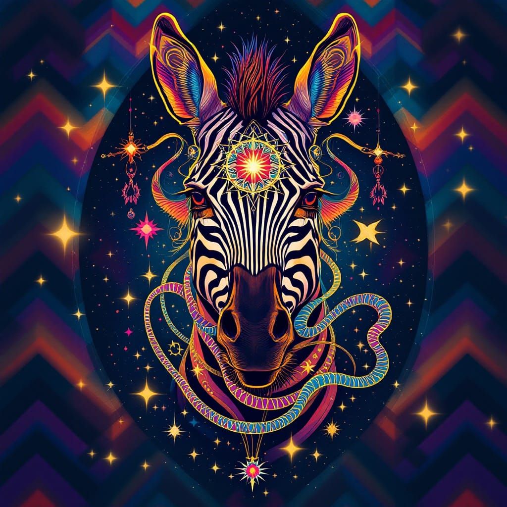 Mystical Zebra in Vibrant Zodiac-Inspired Aura