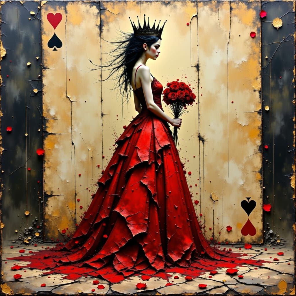 Gothic Queen of Hearts in Impasto Oil Painting