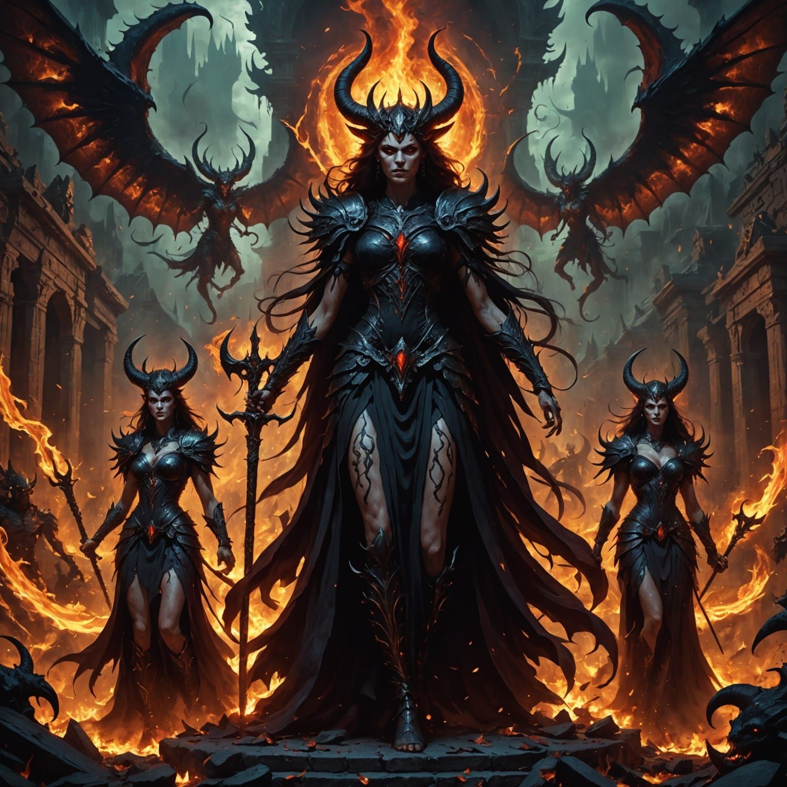 Erinyes: Goddesses of Vengeance, Detailed Matte Painting