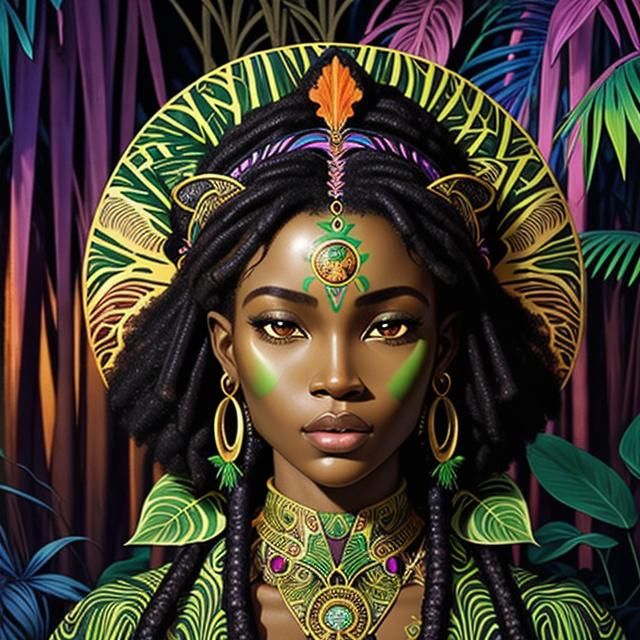 African Goddess in Jewel-Toned Jungle