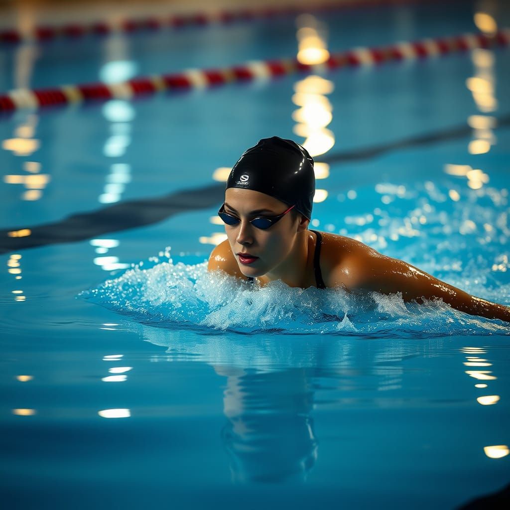 Brazilian Japanese Swimmer Glides Through Pool at Night