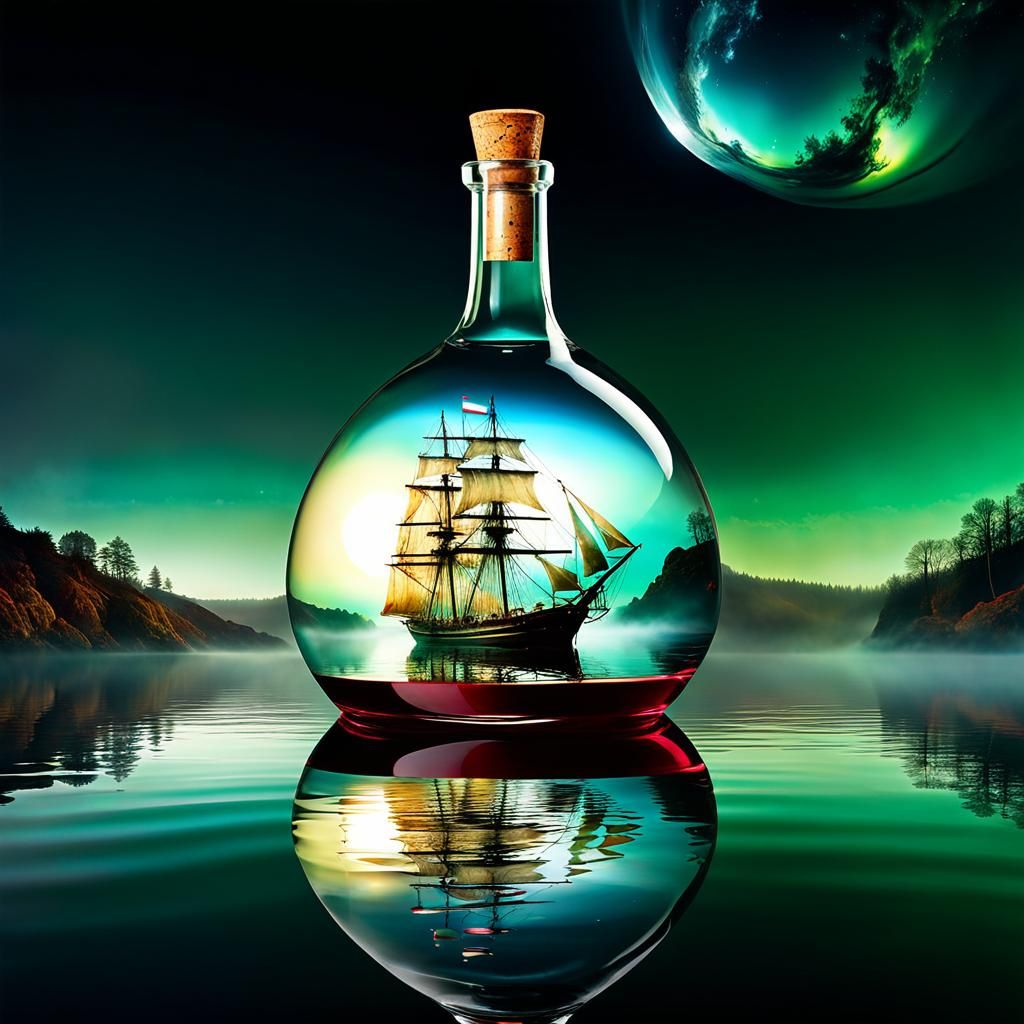 Miniature Sailing Ship in a Wine Bottle