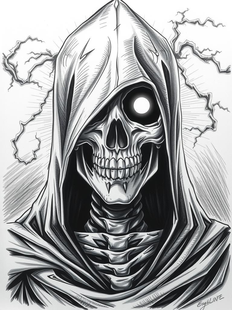 Skeleton Assassin in Graphite Manga Style