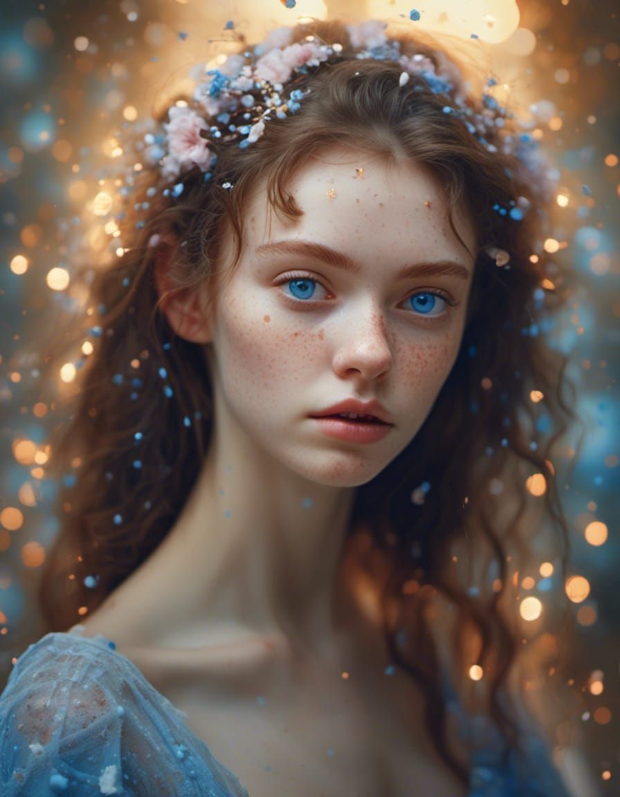 Beautiful Russian girl, 20-year-old, (light freckles), blue eyes, no makeup