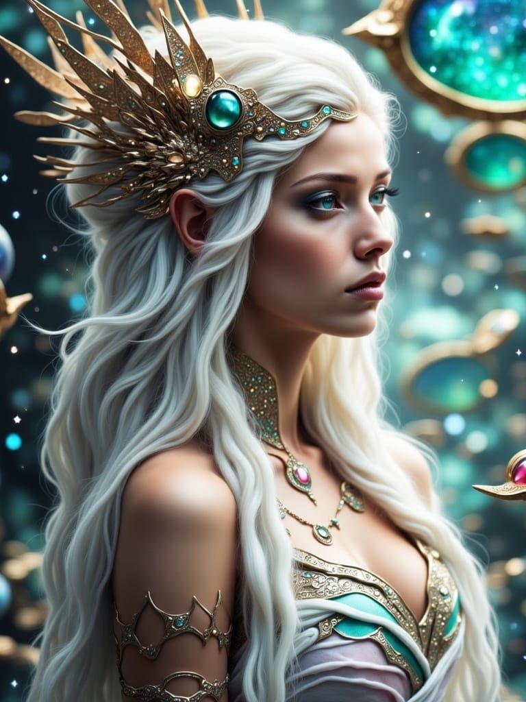 Fair Goddess with Platinum Hair and Veil