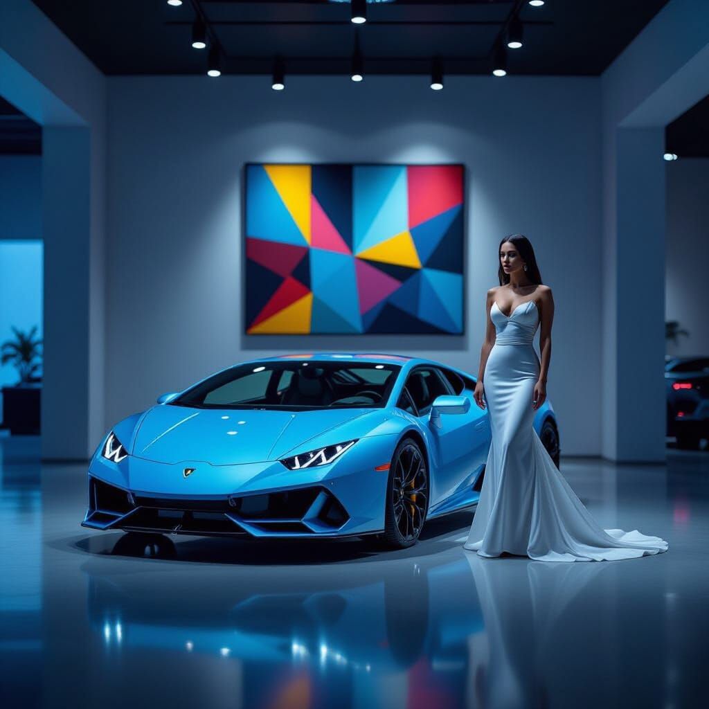 Pearl Blue Lamborghini Huracan in Luxurious Garage