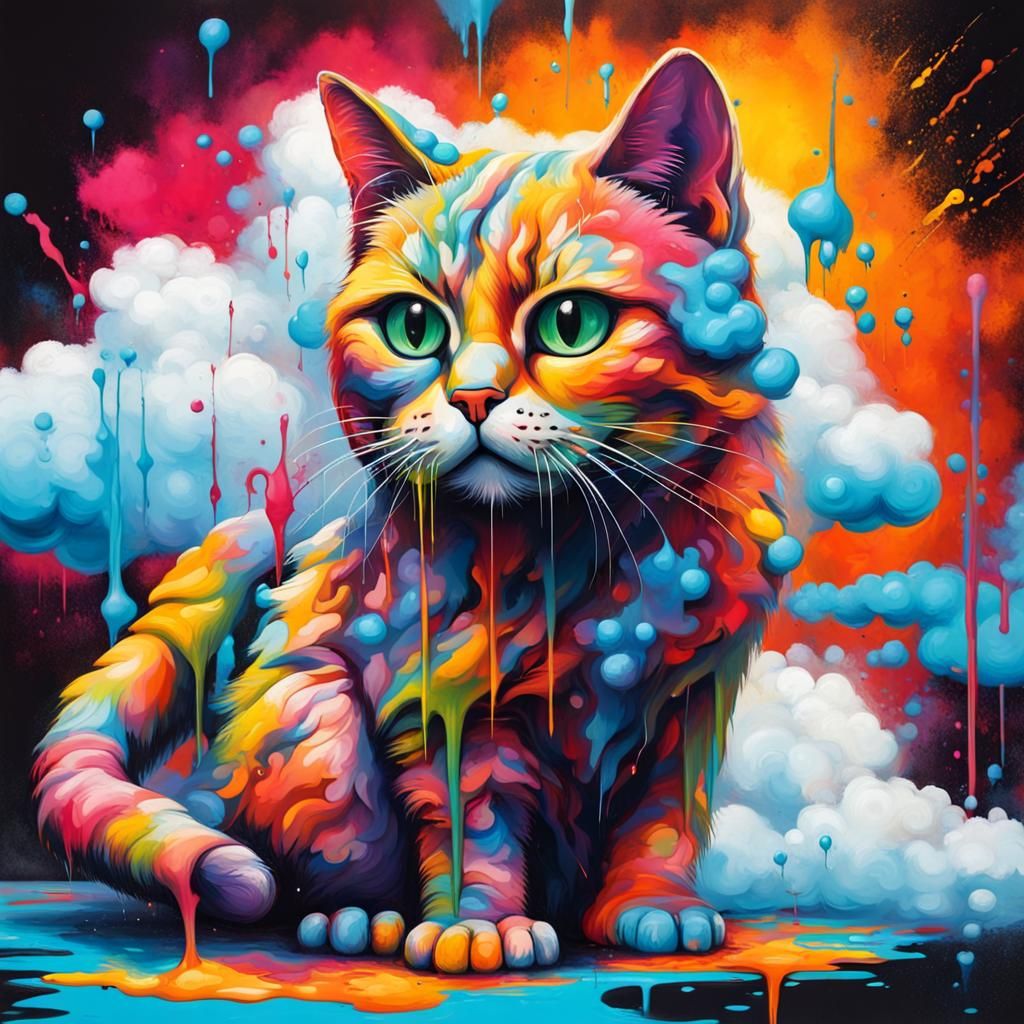 Cloud Cat as Colorful Graffiti Street Art