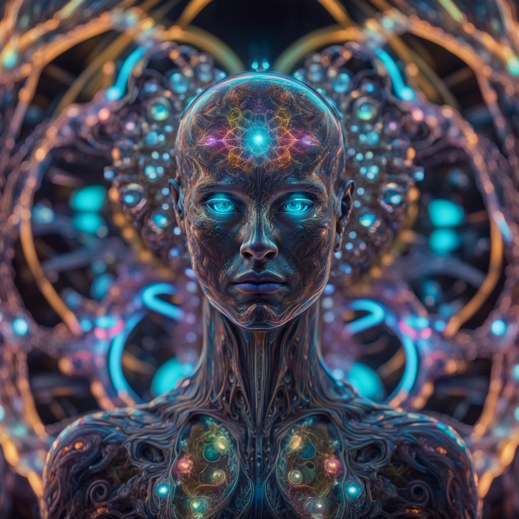 Bioluminescent Cyborg in Quantum Fantasy Art