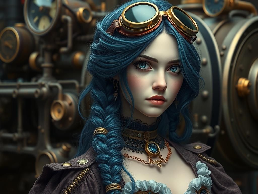 Steampunk Girl with Braids in Gothic Art Style