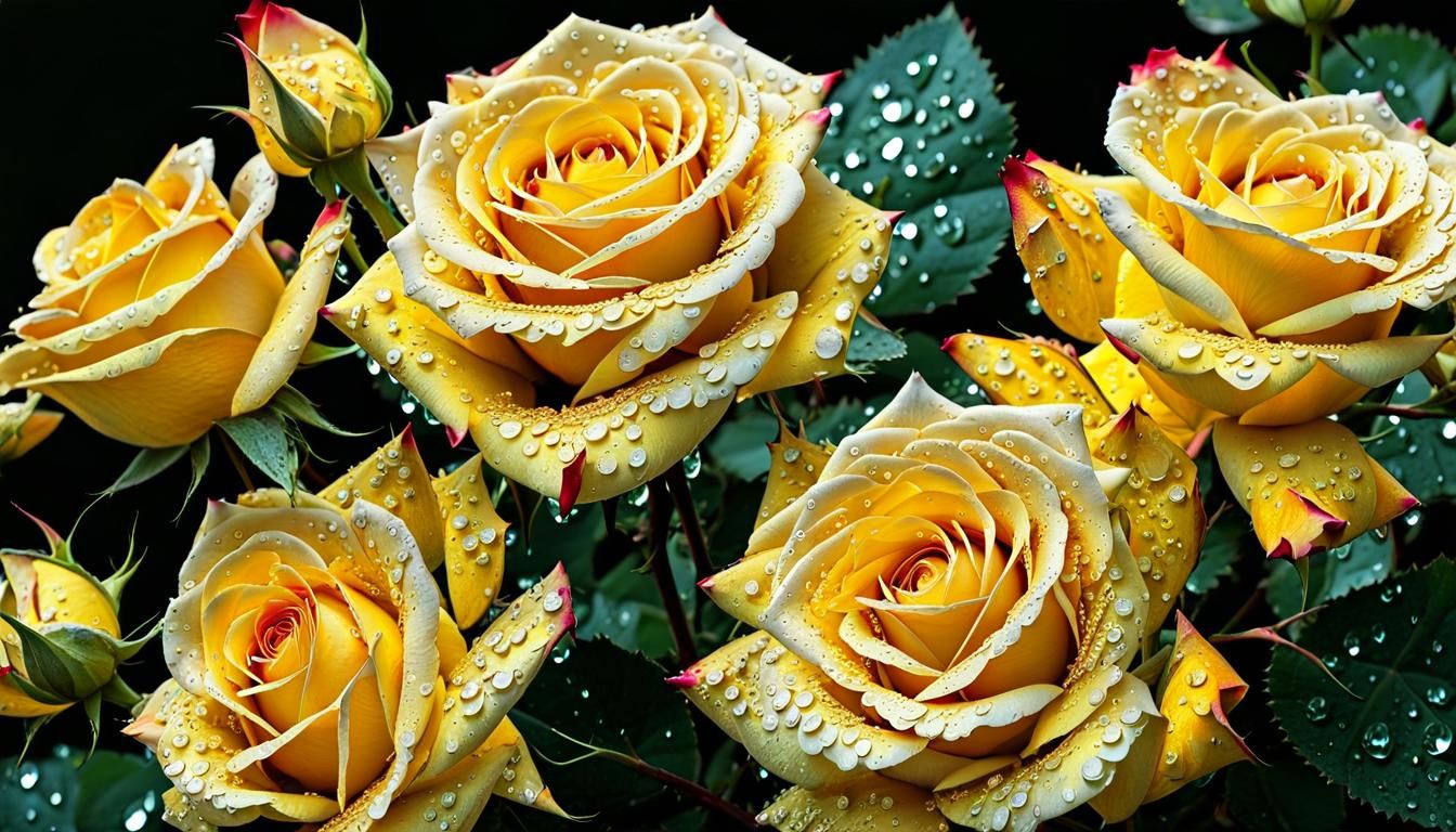 Golden Dew Droplet Roses in Bloom