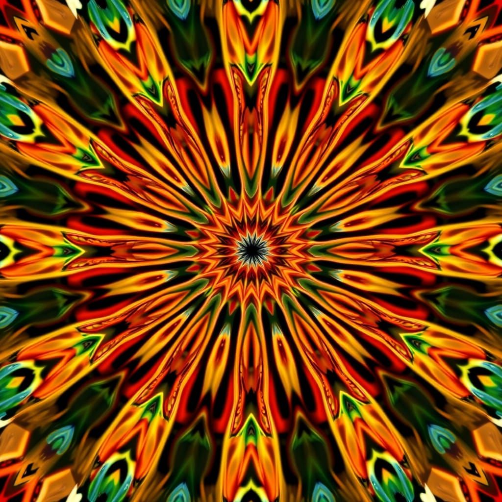 Symmetrical Kaleidoscopic Fractal Art in Vivid Colors