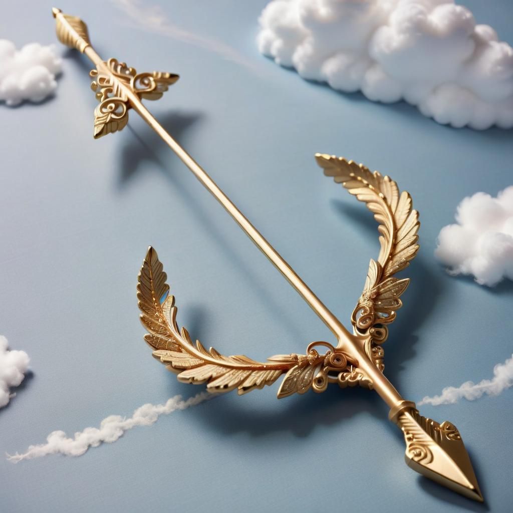Golden Cupid's Arrow on Cloud Cushion