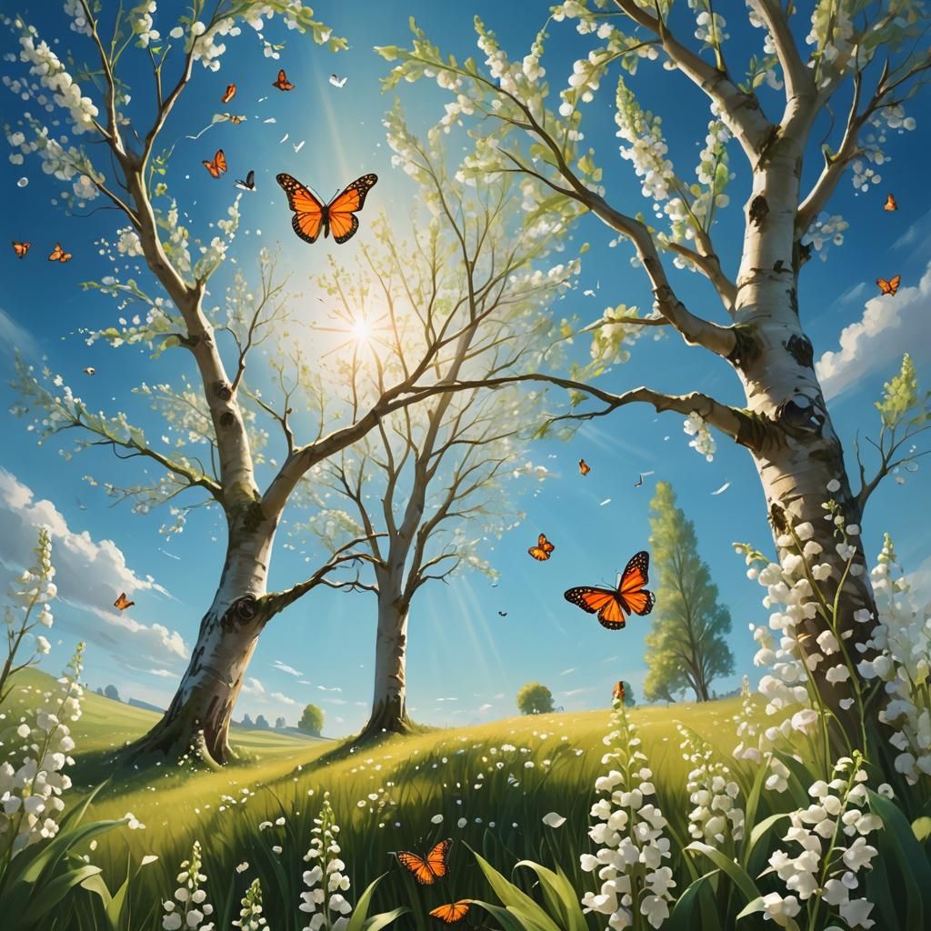 Birch Tree Dreamscape in Oil Painting Style