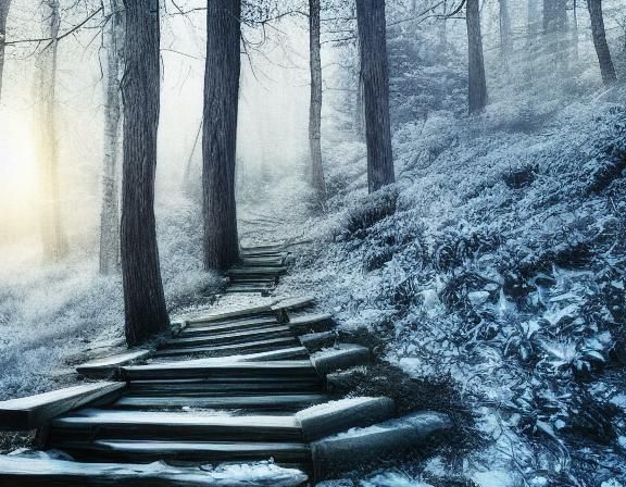 Calm Winter Hiking Trail in a Photorealistic Forest Scene