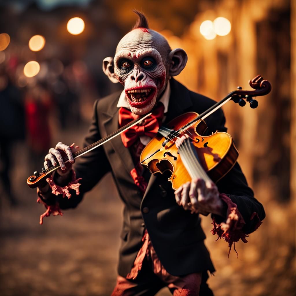 Macabre Surrealism: Zombie Clown Monkey Fiddler