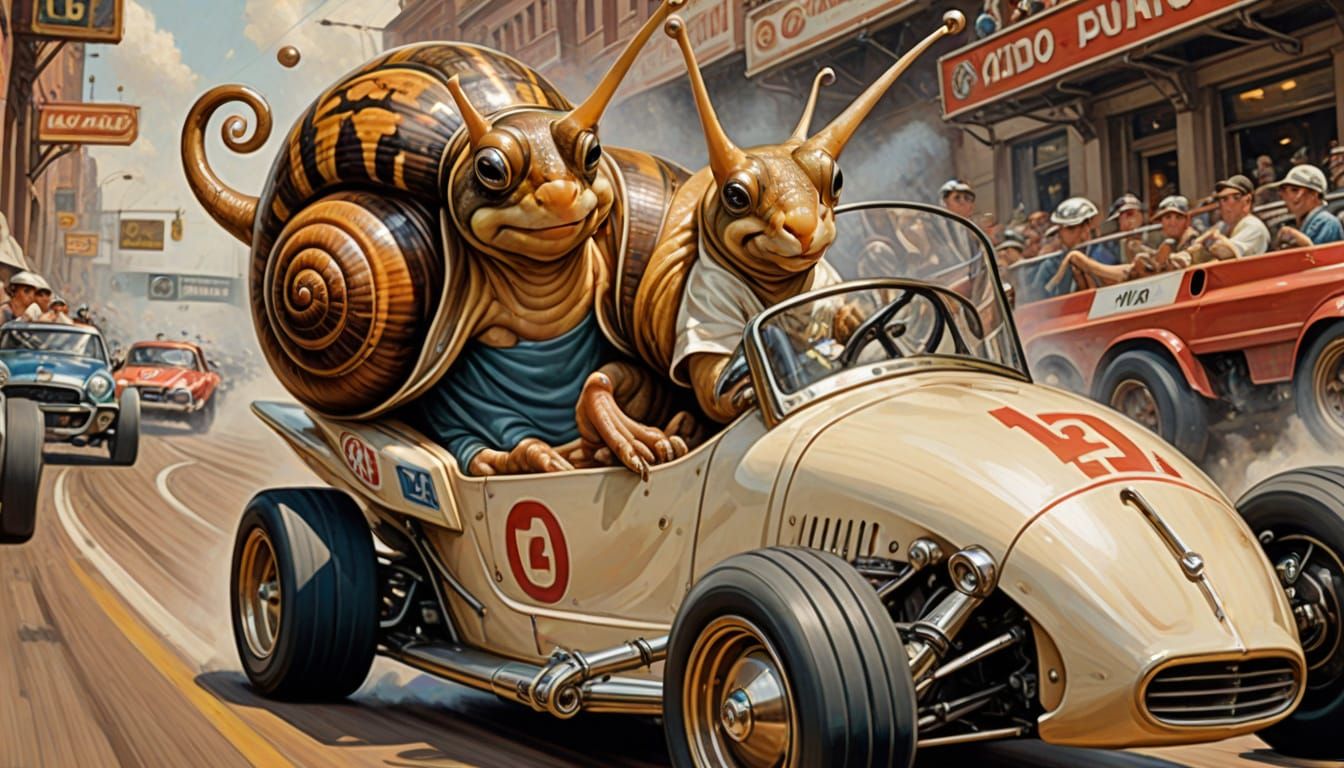 Anthropomorphic Snail Race Car Driver by Leyendecker