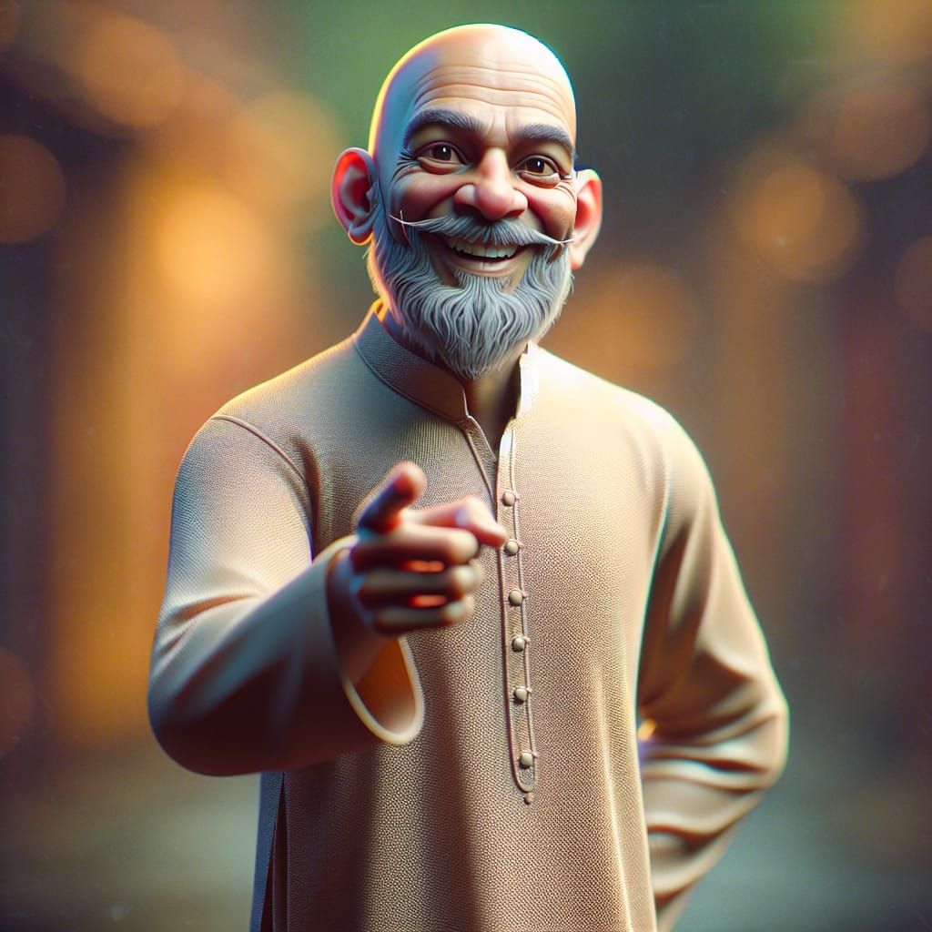 Detailed 3D Cartoon Caricature of Smiling Man