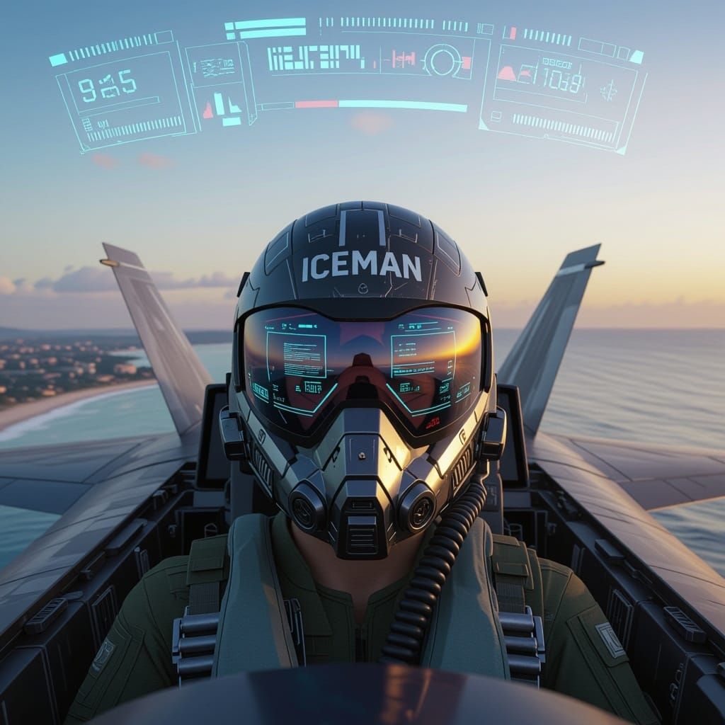 Cybernetic Jet Fighter Helmet in Futuristic Flight