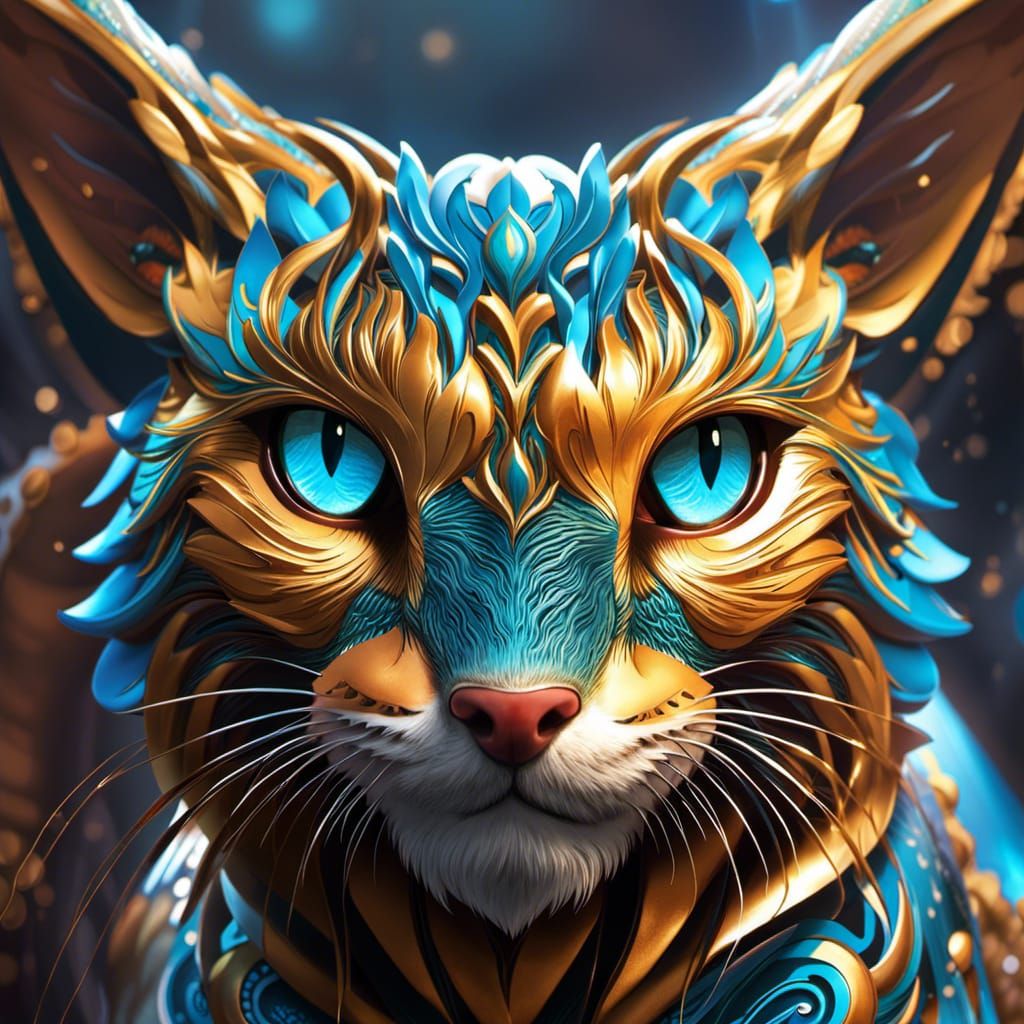 Blue and Gold Feathered Bird Portrait in Graffiti Art