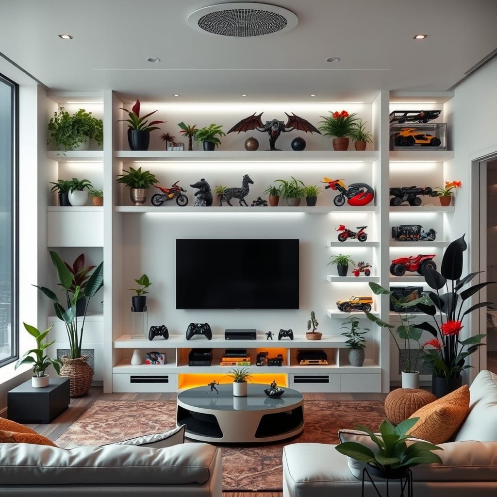 Surreal Futuristic Living Room with Retro-Futuristic Accents