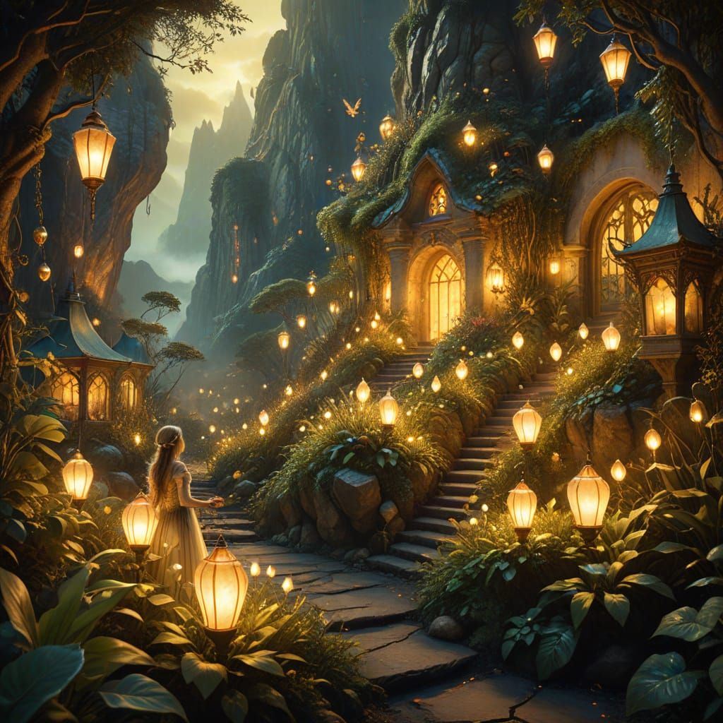 Lit-Up Elven Mansion in the Mountains
