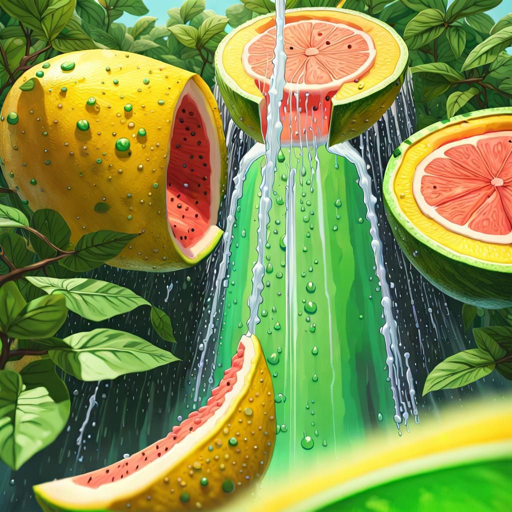Giant Watermelon Waterslide: A Ghibli-Inspired Digital Art