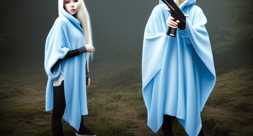 Girl with White Hair and SMGs: Photorealistic Detail