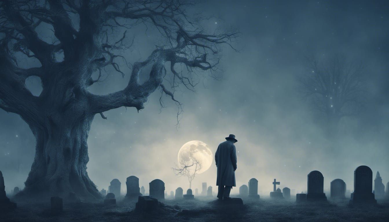 Old Man with Aura in Graveyard Digital Painting